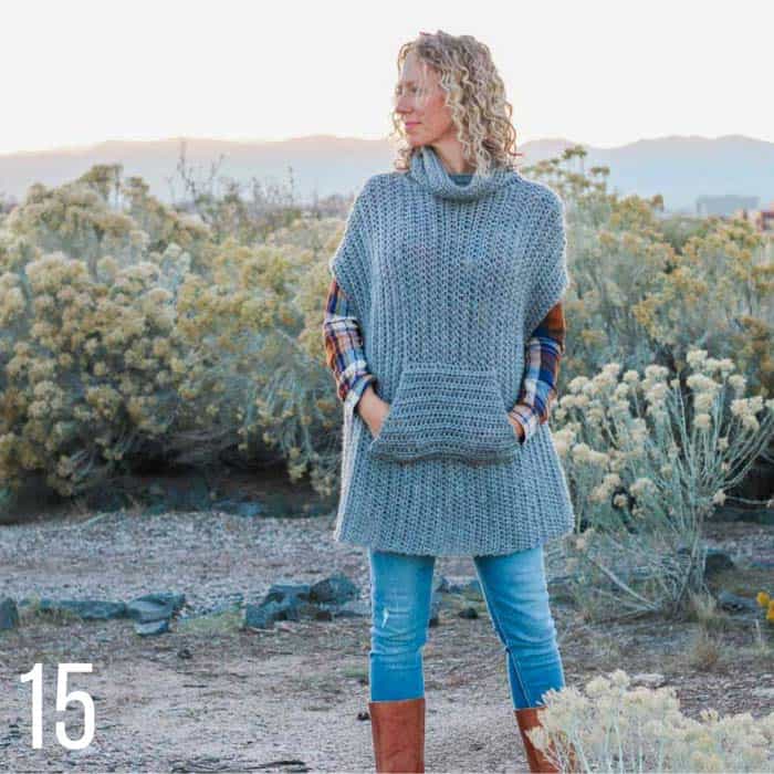 This free crochet poncho pattern uses half double crochet stitches to mimic the look of knitting. Part of a collection of free crochet patterns that look knit from Make & Do Crew.