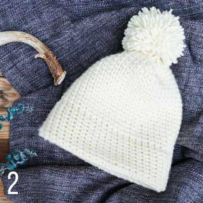 This easy knit stitch beanie uses the waistcoat crochet stitch to mimic the look of stockinette. Part of a collection of free crochet patterns that look like knitting from Make & Do Crew.