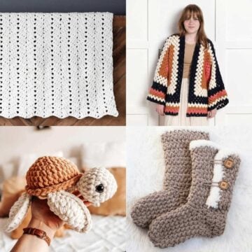 Collection of free crochet patterns using chunky yarn.