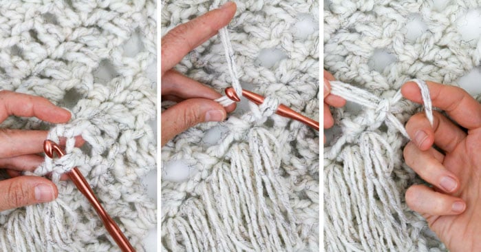 How to add fringe to a crochet or knit afghan. This step-by-step photo and video tutorial makes it super easy!