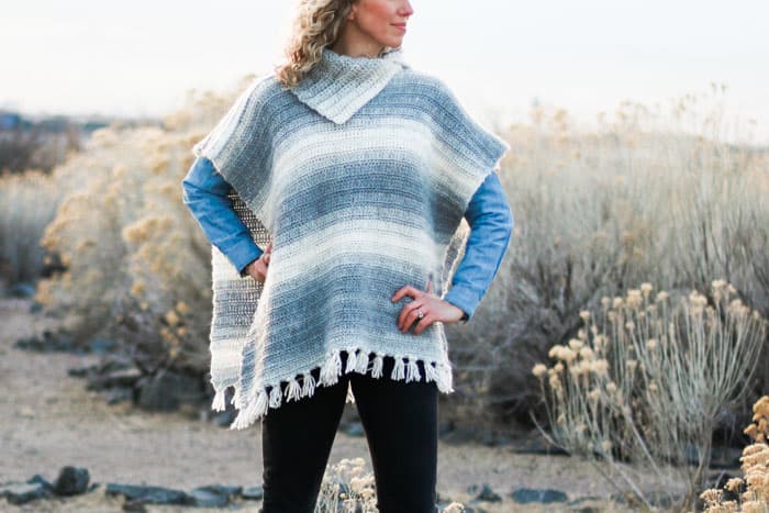Knit-Look Poncho with Tassels